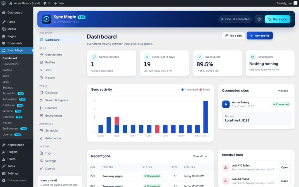 Sync Magic screenshot: Dashboard