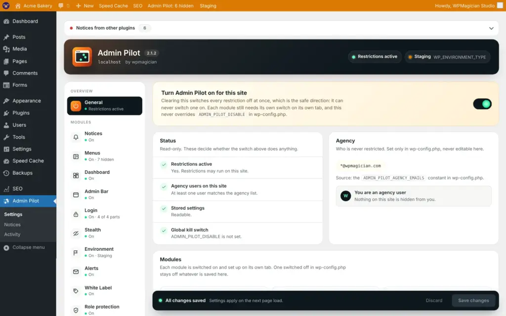 Admin Pilot screenshot: Overview