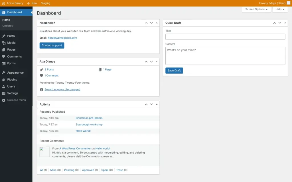 Admin Pilot screenshot: What your client sees