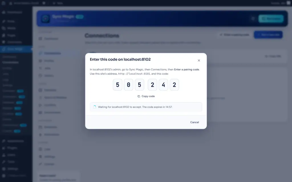 Sync Magic screenshot: Pair two sites