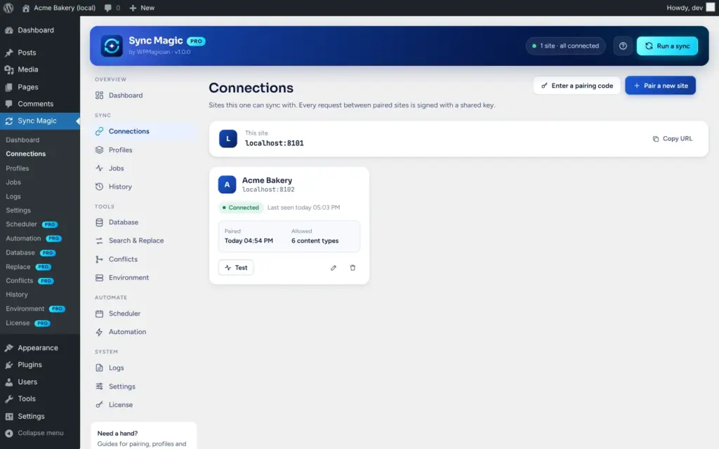 Sync Magic screenshot: Connections