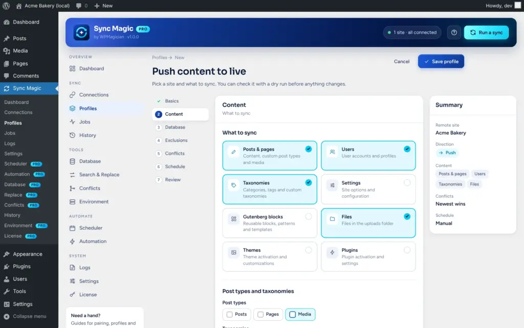 Sync Magic screenshot: Profile editor