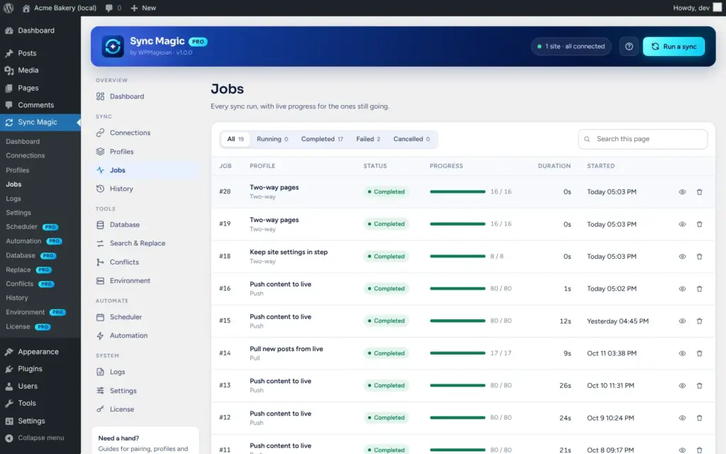 Sync Magic screenshot: Jobs
