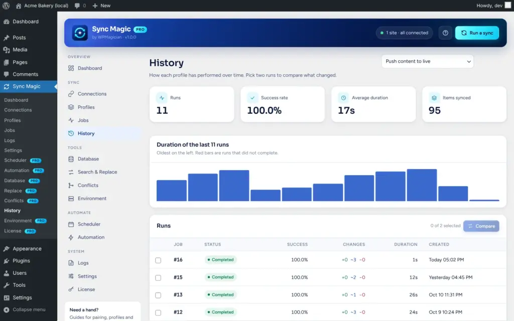 Sync Magic screenshot: History