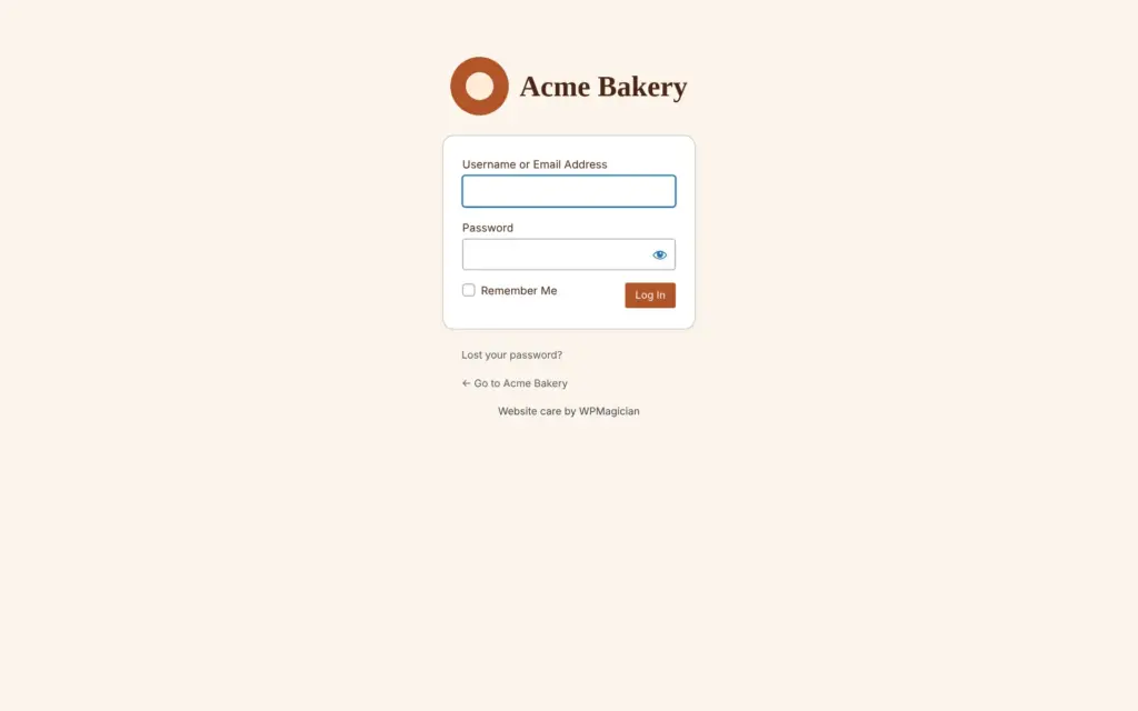 Admin Pilot screenshot: The branded login page