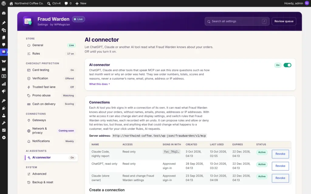 Fraud Warden screenshot: Ai Connector