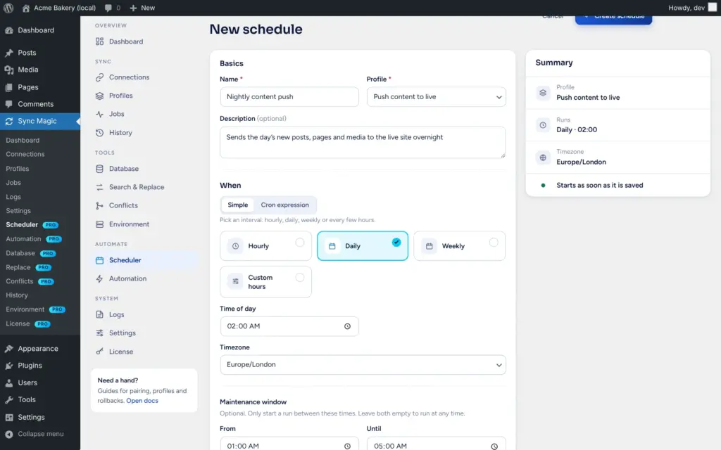 Sync Magic screenshot: Scheduler