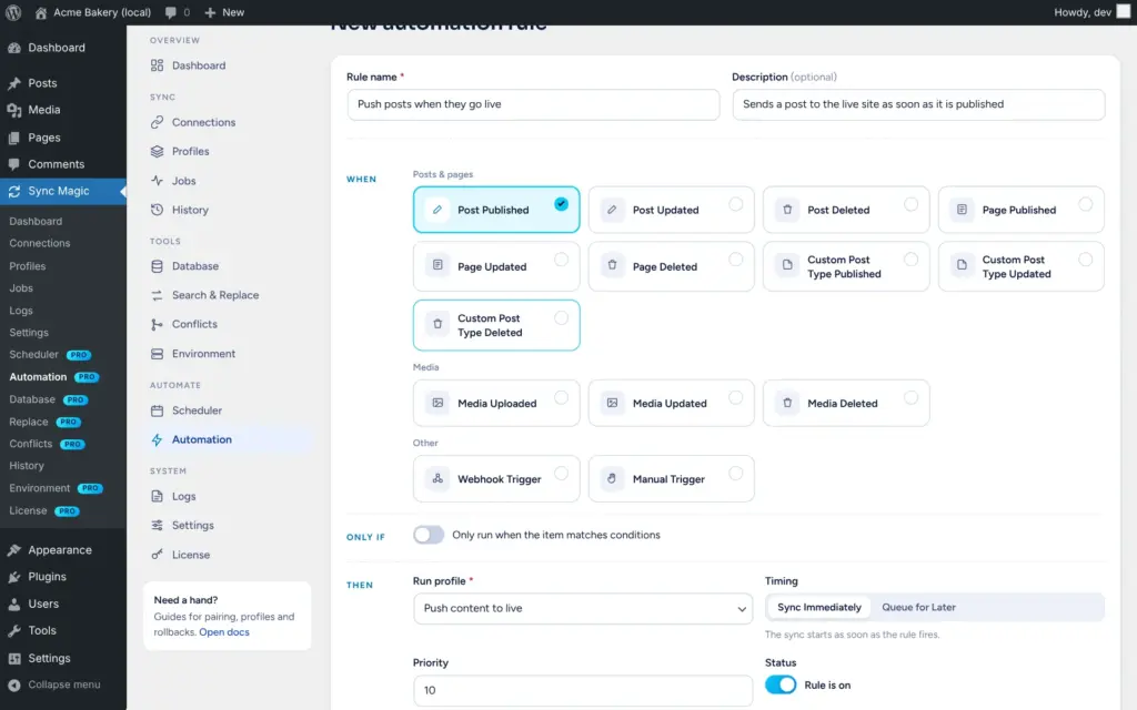 Sync Magic screenshot: Automation rules