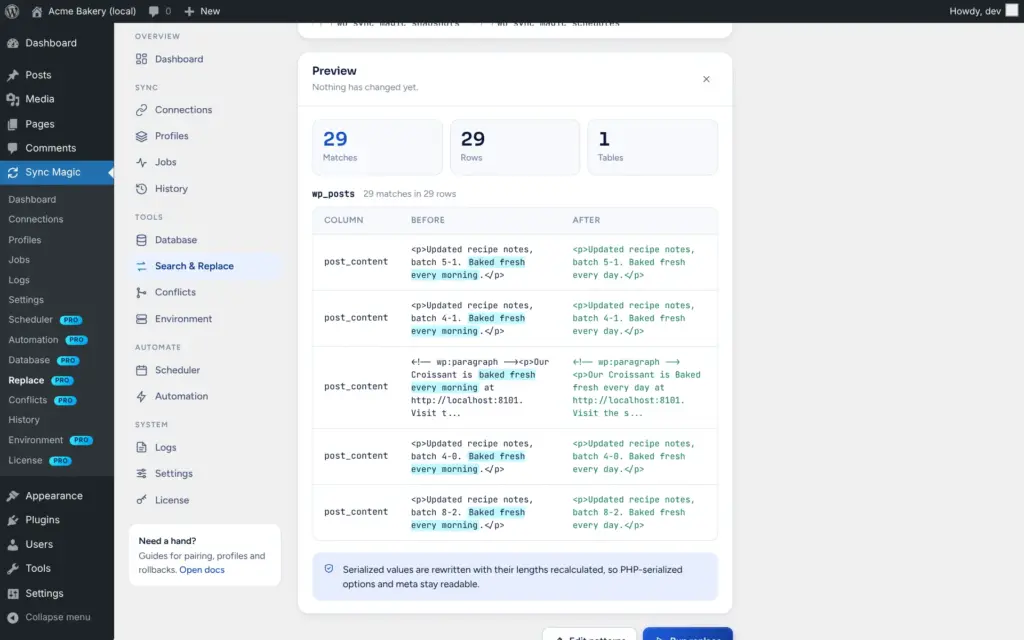 Sync Magic screenshot: Search and replace