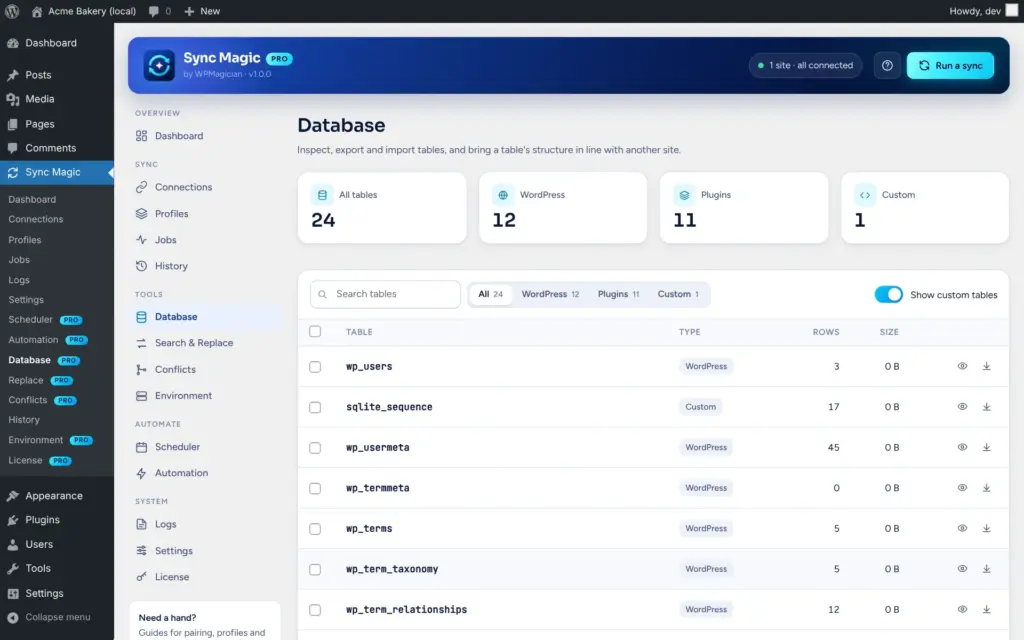Sync Magic screenshot: Database